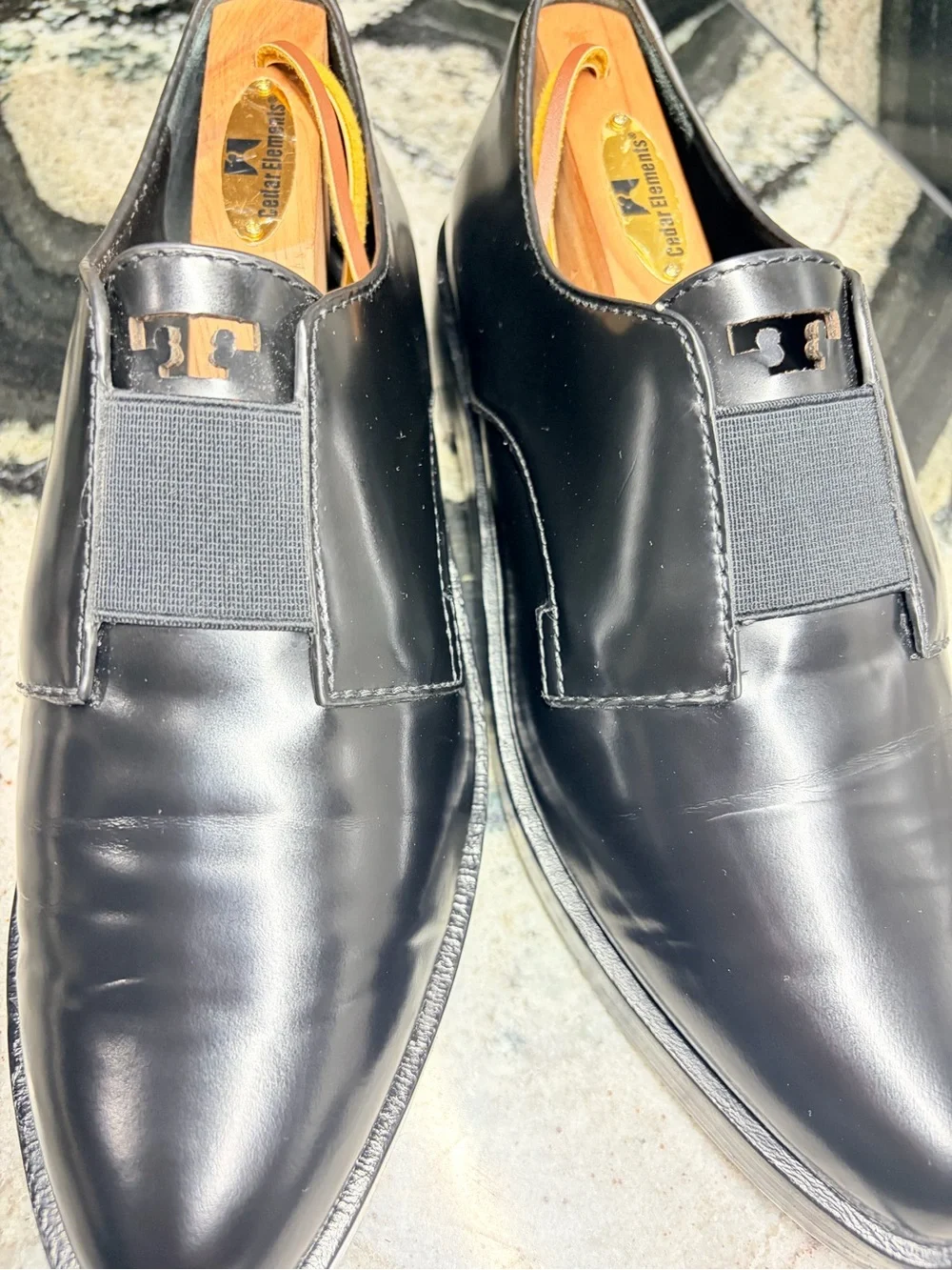Tory Burch Black Patent Leather Elastic Strap Loafers Shoes 7.5M Italy